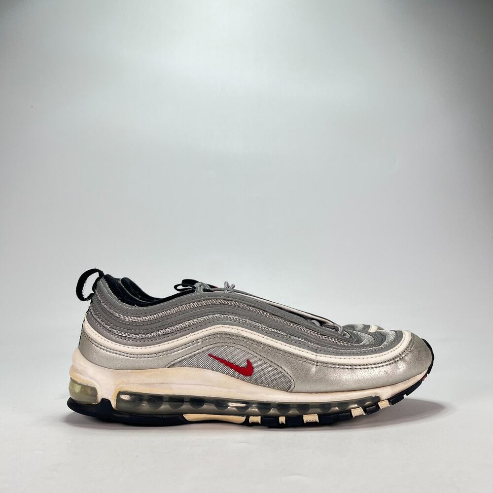 Nike Air Max 97 Metallic Silver Red Casual Sneakers 884421-001 Men's Size 9.5